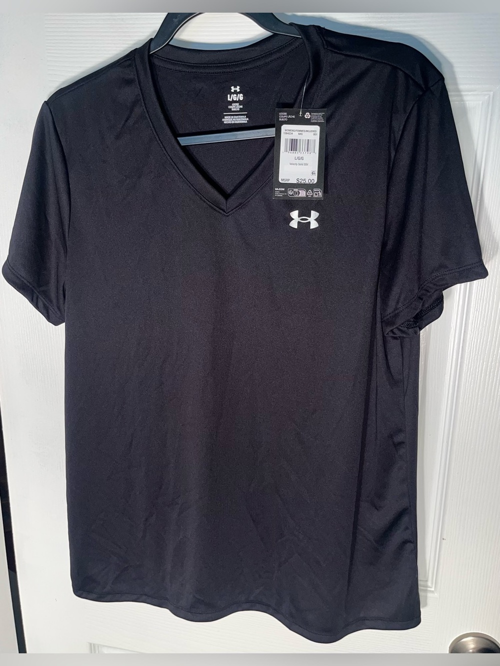 $25 Women’s Under Armour Short Sleeve Shirt Large Black Velocity Solid V Neck